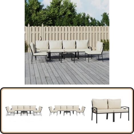 Salon de jardin 7 pcs avec coussins sable acier - Ensemble Salon De Jardin - Mobilier De Jardin - Salon De Patio - Table Basse - Chaises De Jardin