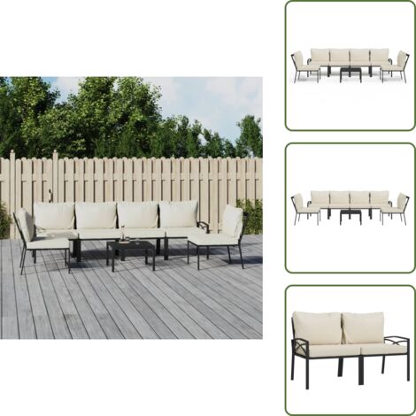 Salon de jardin 7 pcs avec coussins sable acier - Ensemble Salon De Jardin - Mobilier De Jardin - Salon De Patio - Table Basse - Chaises De Jardin