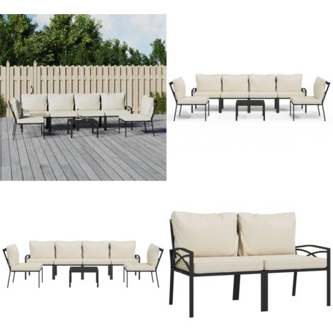 Salon de jardin 7 pcs avec coussins sable acier - Ensemble Salon De Jardin - Mobilier De Jardin - Salon De Patio - Table Basse - Chaises De Jardin - Home & Living