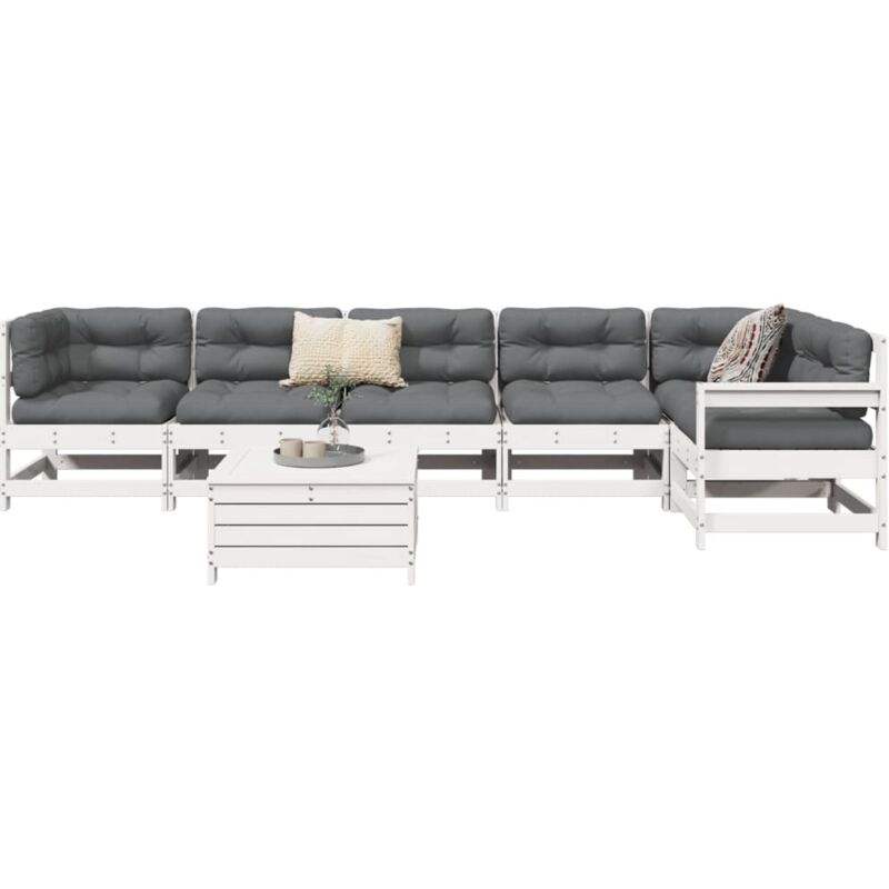 Vidaxl - Salon de jardin 7 pcs blanc bois de pin massif