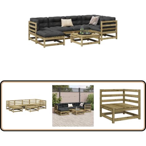 Salon de jardin 7 pcs bois de pin imprégné - Ensemble Salon De Jardin - Mobilier Extérieur - Canapé D'angle - Chaise Longue - Set De Jardin