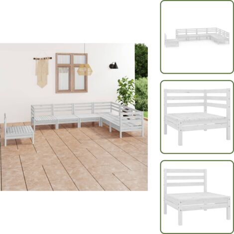 Salon de jardin 7 pcs Bois de pin massif Blanc - Salon De Jardin - Ensemble De Salon De Jardin - Fauteuil De Jardin - Table Basse - Bois De Pin