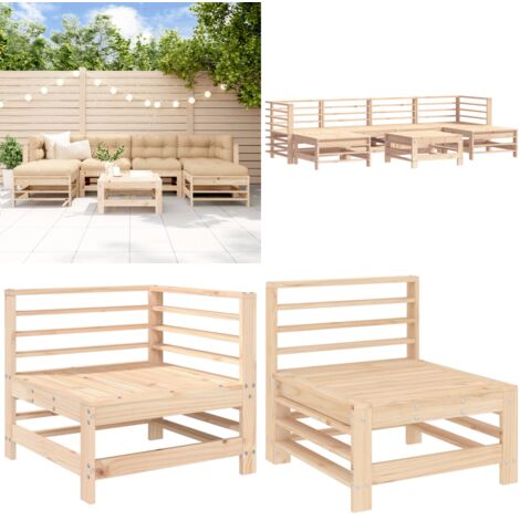 Salon de jardin 7 pcs Bois de pin massif - Canapé extérieur - Bois de pin massif