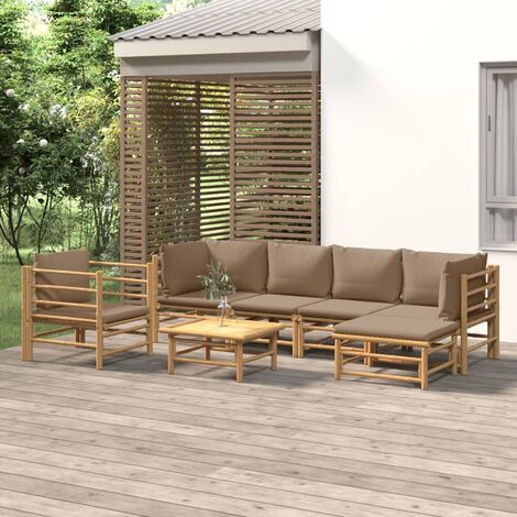 Salon de jardin 7 pcs - Canapé de jardin - Ensembles de Meubles d'exterieur - avec coussins taupe bambou Chic-503877