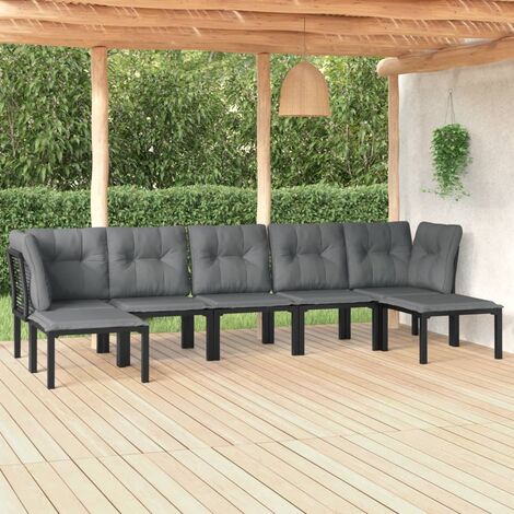Salon de jardin 7 pcs - Canapé de jardin - Ensembles de Meubles d'exterieur - noir et gris résine tressée Chic-140681