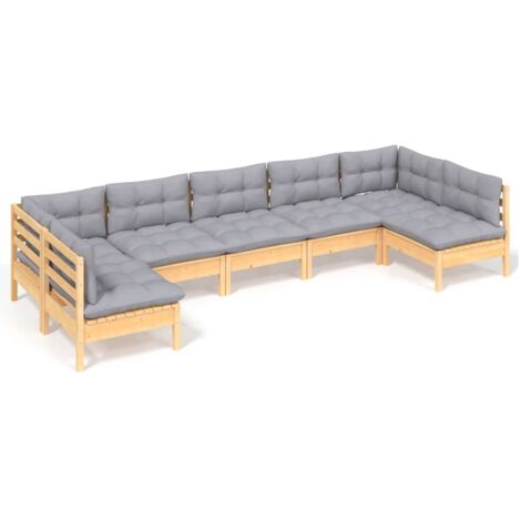 Salon de jardin 7 pcs Contemporain, Ensemble repas de jardin, avec coussins gris Bois de pin massif OIB4880E