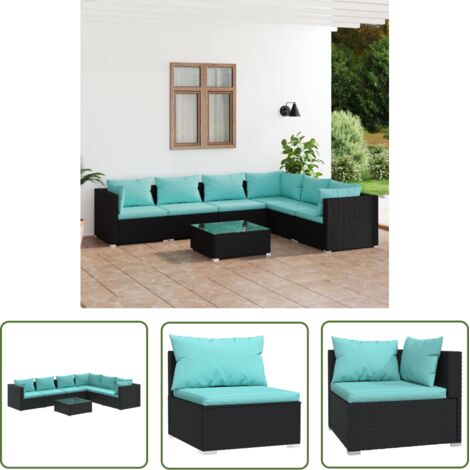 Salon de jardin 7 pcs Contemporain, Ensemble repas de jardin, avec coussins Résine tressée Noir OIB2250E