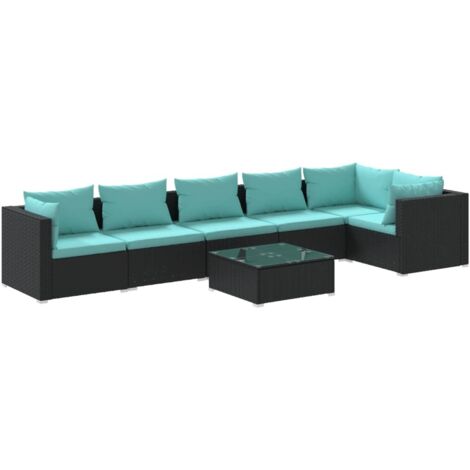 Salon de jardin 7 pcs Contemporain, Ensemble repas de jardin, avec coussins Résine tressée Noir OIB7022E