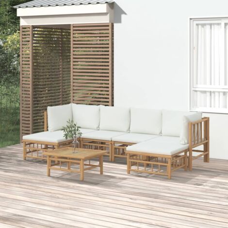 Salon de jardin 7 pcs - Ensemble Table et Chaise de Jardin - avec coussins blanc crème bambou BV856329 - BonneVie