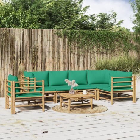 Salon de jardin 7 pcs - Ensemble Table et Chaise de Jardin - avec coussins vert bambou BV620333 - BonneVie