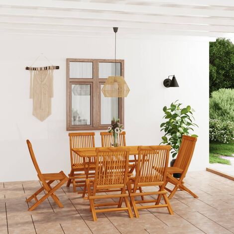 Salon de jardin 7 pcs Ensemble Table et Chaise de Jardin - Bois de teck massif BV808091 - BonneVie - 0
