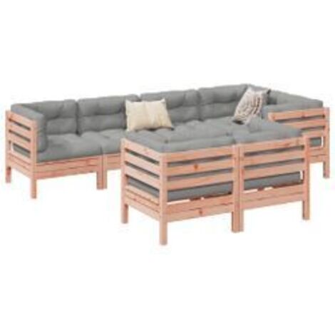 Salon de jardin 7 pcs et coussins bois massif sapin de douglas
