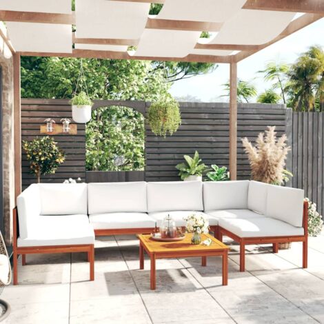 Salon de jardin 7 pcs  Meuble de jardin Mobilier de jardin avec coussins Crème Bois d'acacia solide 53107
