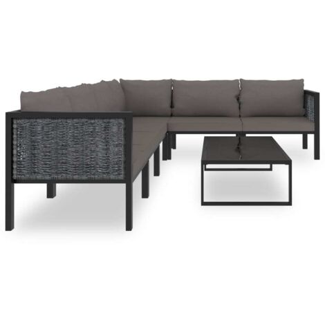 Salon de jardin 7 pcs Mobilier de jardin avec coussins Résine tressée Anthracite