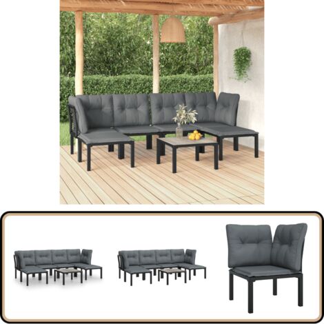 Salon de jardin 7 pcs noir et gris résine tressée - Salon De Jardin - Mobilier De Jardin - Set De Salon - Table Basse - Chaises De Jardin