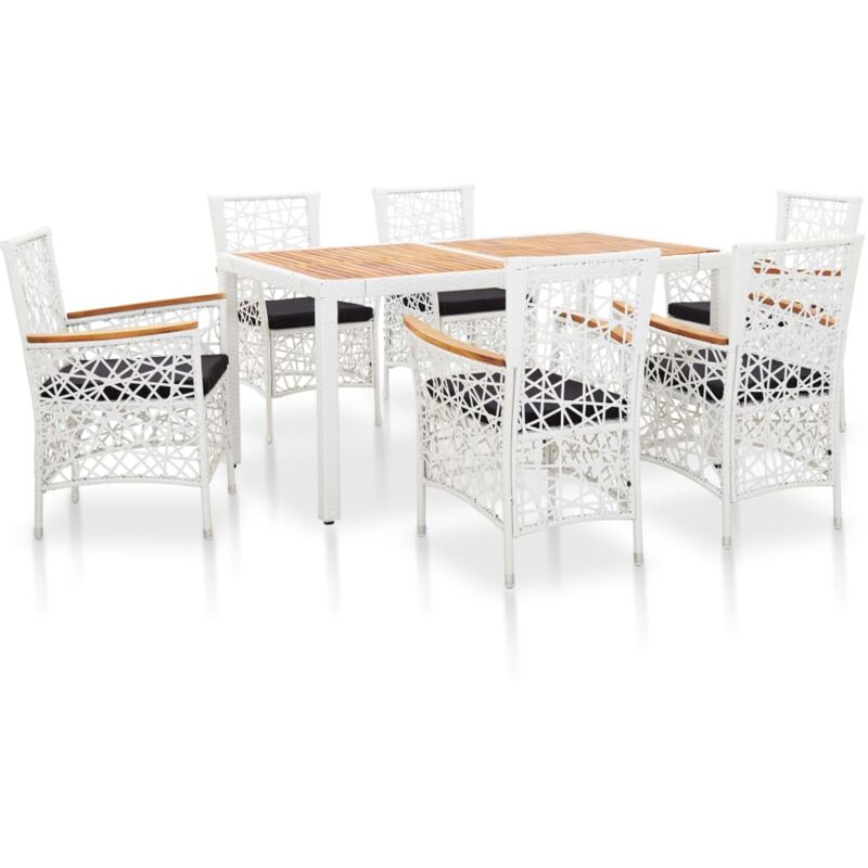 Salon de jardin 7 pcs Résine tressée Blanc
