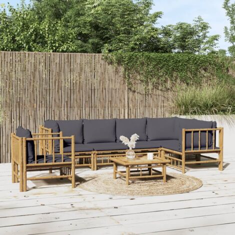 Salon de jardin 7 pcs,Mobilier de terrasse,Table et Chaise pour Relax avec coussins gris foncé bambou -YZ592176