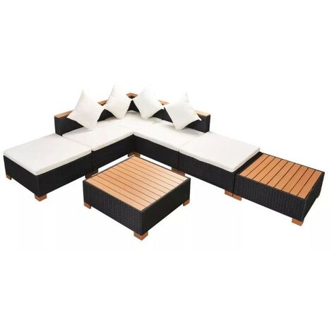 Salon de jardin 7 pièces résine tressée noir et coussins blanc Kimberly 3