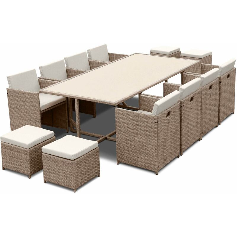 Salon de jardin 8-12 places – Vabo – table encastrable Beige / Beige - Beige
