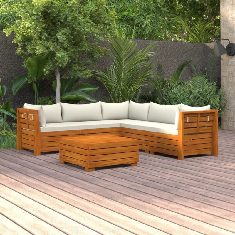 Salon de jardin 6 pcs avec coussins Bois d'acacia solide Vidaxl