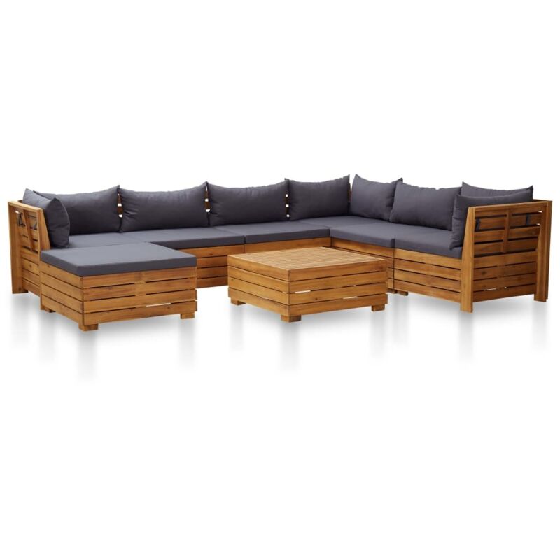 Salon de jardin 8 pcs avec coussins Bois d'acacia Gris foncé - Vidaxl