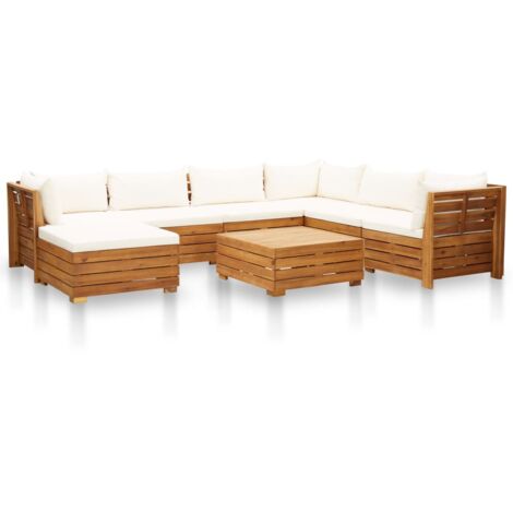 Salon de jardin 8 pcs avec coussins Acacia solide Blanc crème vidaXL