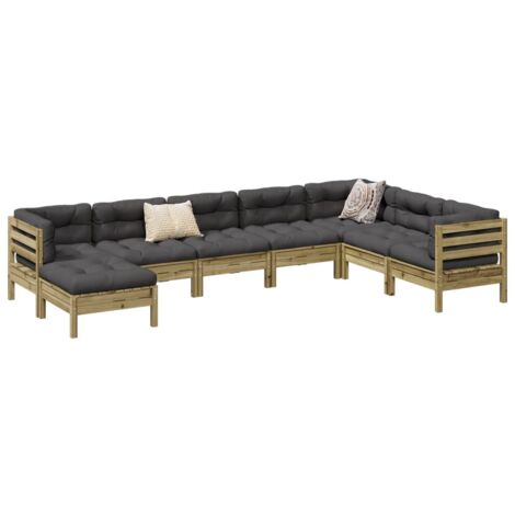 Salon de jardin 8 pcs avec coussins bois de pin imprégné vidaXL