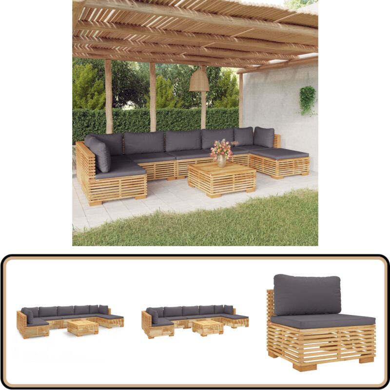 Salon de jardin 8 pcs avec coussins Bois de teck solide - Salon De Jardin - Meubles De Jardin - Mobilier De Jardin - Set De Salon De Jardin