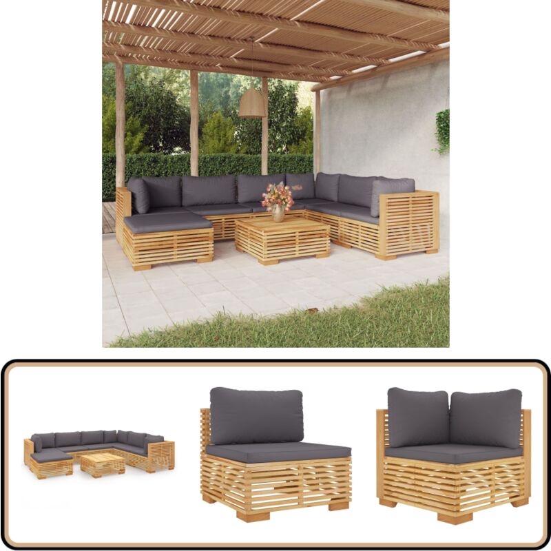 Salon de jardin 8 pcs avec coussins Bois de teck solide - Salon De Jardin - Meubles De Jardin - Mobilier De Jardin - Set De Salon De Jardin - Terrasse