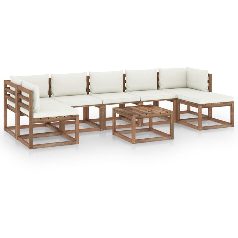 Salon de jardin 8 pcs avec coussins crème