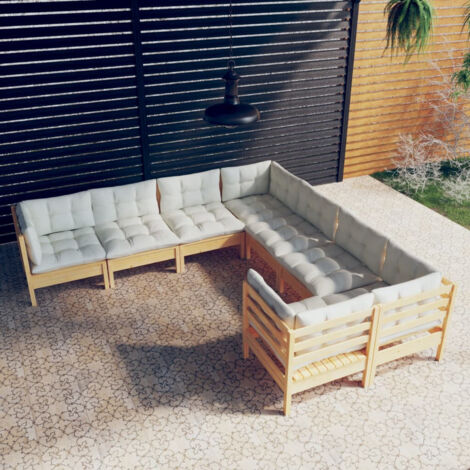 Salon de jardin 8 pcs avec coussins crème Bois de pin massif vidaXL