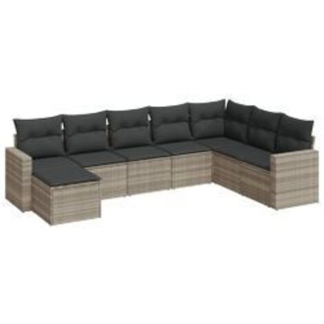 Salon de jardin 8 pcs avec coussins gris clair résine tressée