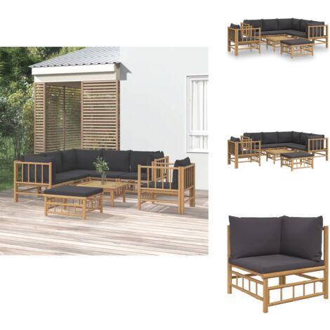 Salon de jardin 8 pcs avec coussins gris foncé bambou - Salon De Jardin - Mobilier De Jardin - Ensemble De Salon - Ensemble De Meubles De Jardin - Bambu