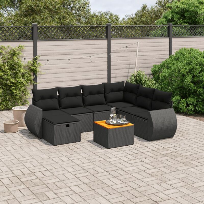 Vidaxl - Salon de jardin 8 pcs avec coussins noir résine tressée