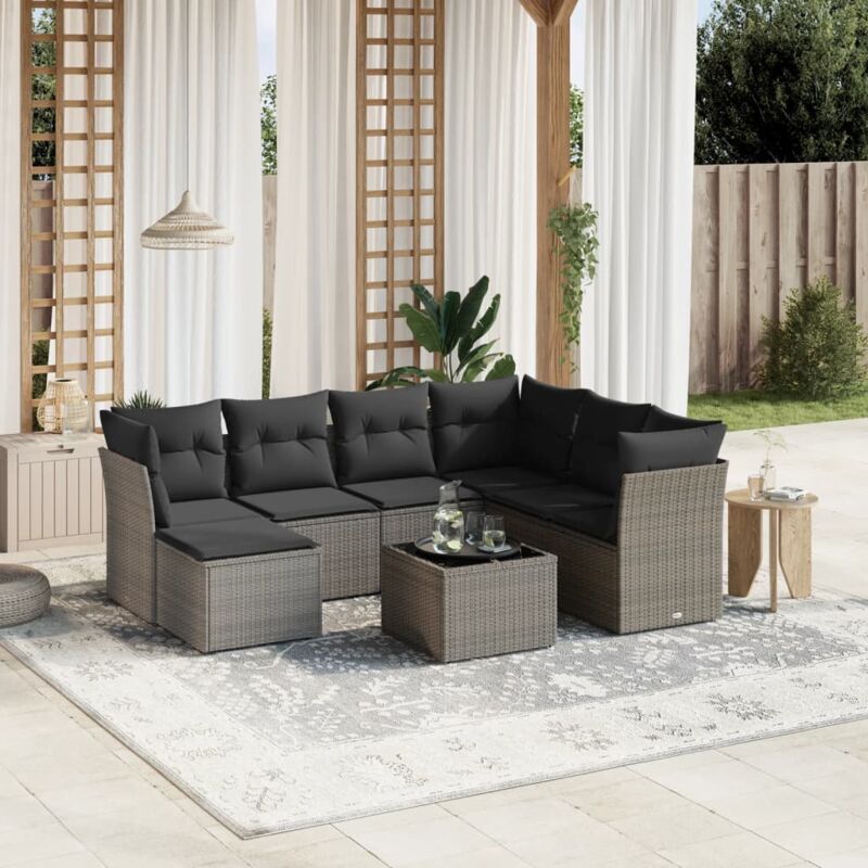 Vidaxl - Salon de jardin 8 pcs avec coussins gris résine tressée