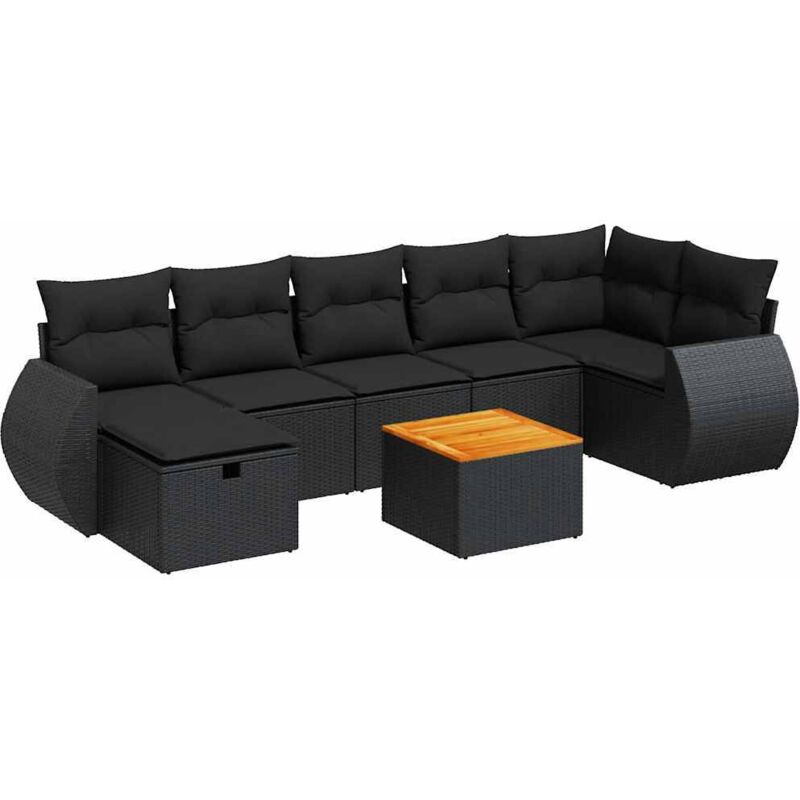 Vidaxl - Salon de jardin 8 pcs avec coussins noir résine tressée