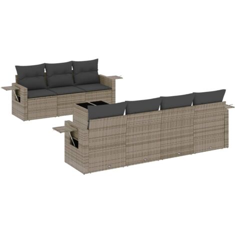 Salon de jardin 8 pcs avec coussins gris résine tressée