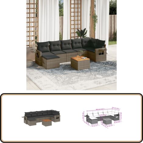Salon de jardin 8 pcs avec coussins gris résine tressée - Ensemble Salon De Jardin - Meubles De Jardin - Salon Extérieur - Set De Jardin - Chaise Lounge