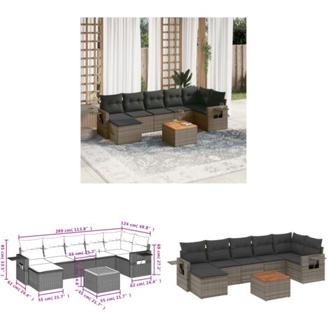 Salon de jardin 8 pcs avec coussins gris résine tressée - Ensemble Salon De Jardin - Meubles De Jardin - Salon Extérieur - Set De Jardin - Chaise Lounge - Home & Living