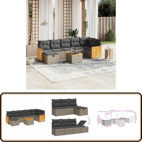 Salon de jardin 8 pcs avec coussins gris résine tressée - Ensemble Salon De Jardin - Mobilier De Jardin - Canapé Extérieur - Set De Jardin - Chaise Lounge