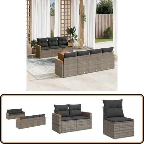 Salon de jardin 8 pcs avec coussins gris résine tressée - Ensemble Salon De Jardin - Mobilier De Jardin - Canapé Extérieur - Table De Jardin - Chaise Lounge