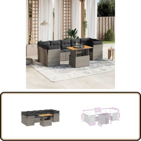 Salon de jardin 8 pcs avec coussins gris résine tressée - Ensemble Salon De Jardin - Salon Extérieur - Meuble De Jardin - Canapé D'extérieur - Résine Tressée