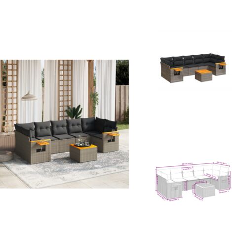 Salon de jardin 8 pcs avec coussins gris résine tressée - Salon De Jardin - Canapé Extérieur - Meuble De Jardin - Set Salon - Résine Tressée