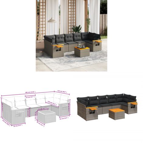 Salon de jardin 8 pcs avec coussins gris résine tressée - Salon De Jardin - Canapé Extérieur - Meuble De Jardin - Set Salon - Résine Tressée - Home & Living