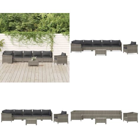 Salon de jardin 8 pcs avec coussins Gris Résine tressée - Salon De Jardin - Mobilier De Jardin - Set De Salon Extérieur - Meubles De Jardin - Chaise Lounge - Home & Living
