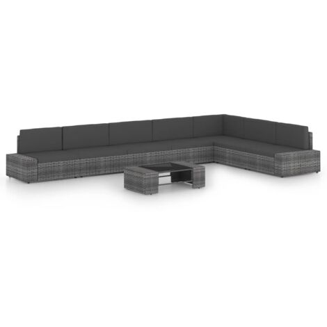 Salon de jardin 8 pcs avec coussins Gris Résine tressée vidaXL