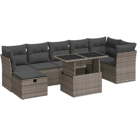 Salon de jardin 8 pcs avec coussins gris résine tressée vidaXL