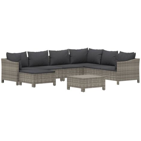 Salon de jardin 8 pcs avec coussins Gris Résine tressée vidaXL