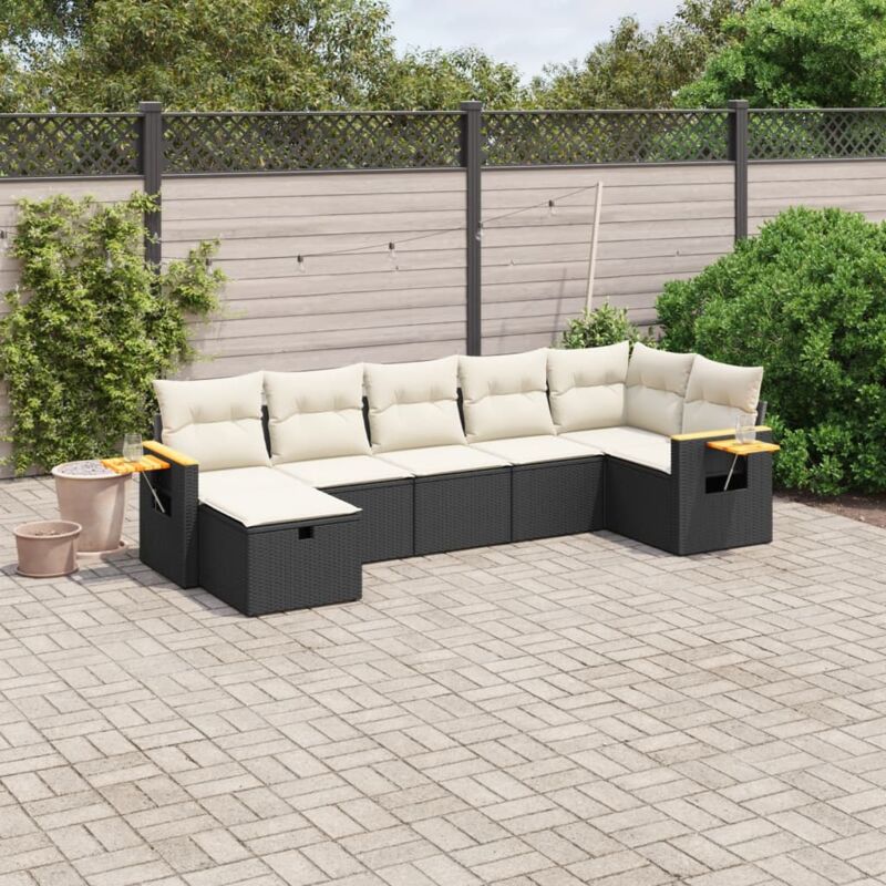 Vidaxl - Salon de jardin 7 pcs avec coussins noir résine tressée