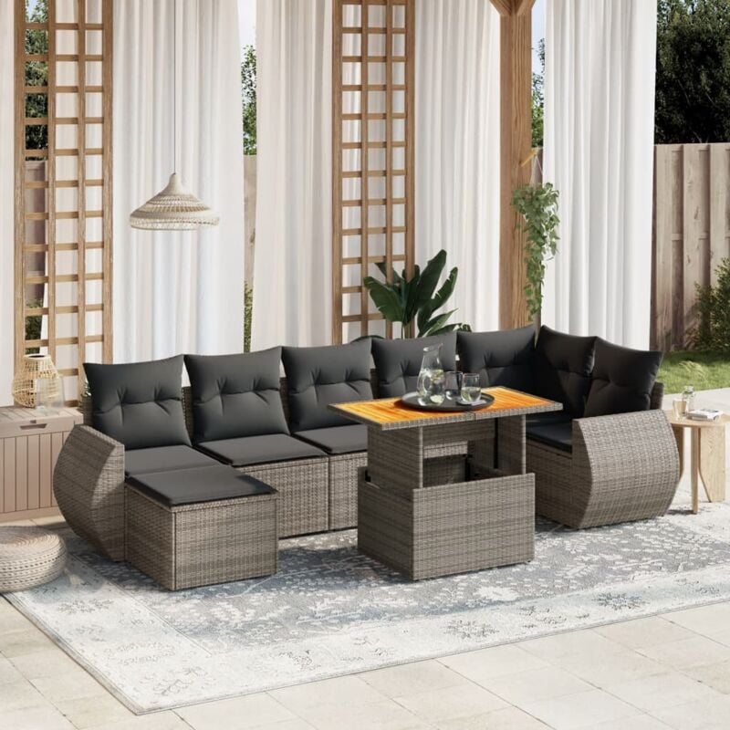 Vidaxl - Salon de jardin 8 pcs avec coussins gris résine tressée